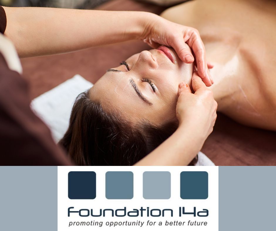 Beauty Masterclasses - a lady is lying on a treatment bed receiving a face and neck massage