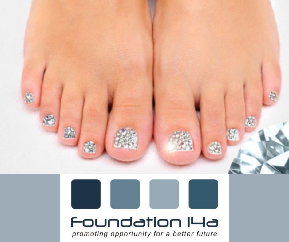 toenails covered in hundreds of crystals